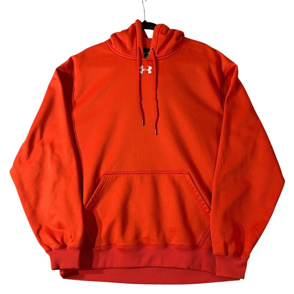 Vintage Under Armour Orange Hoodie Men's L Embroidered Logo Y2K Sportswear